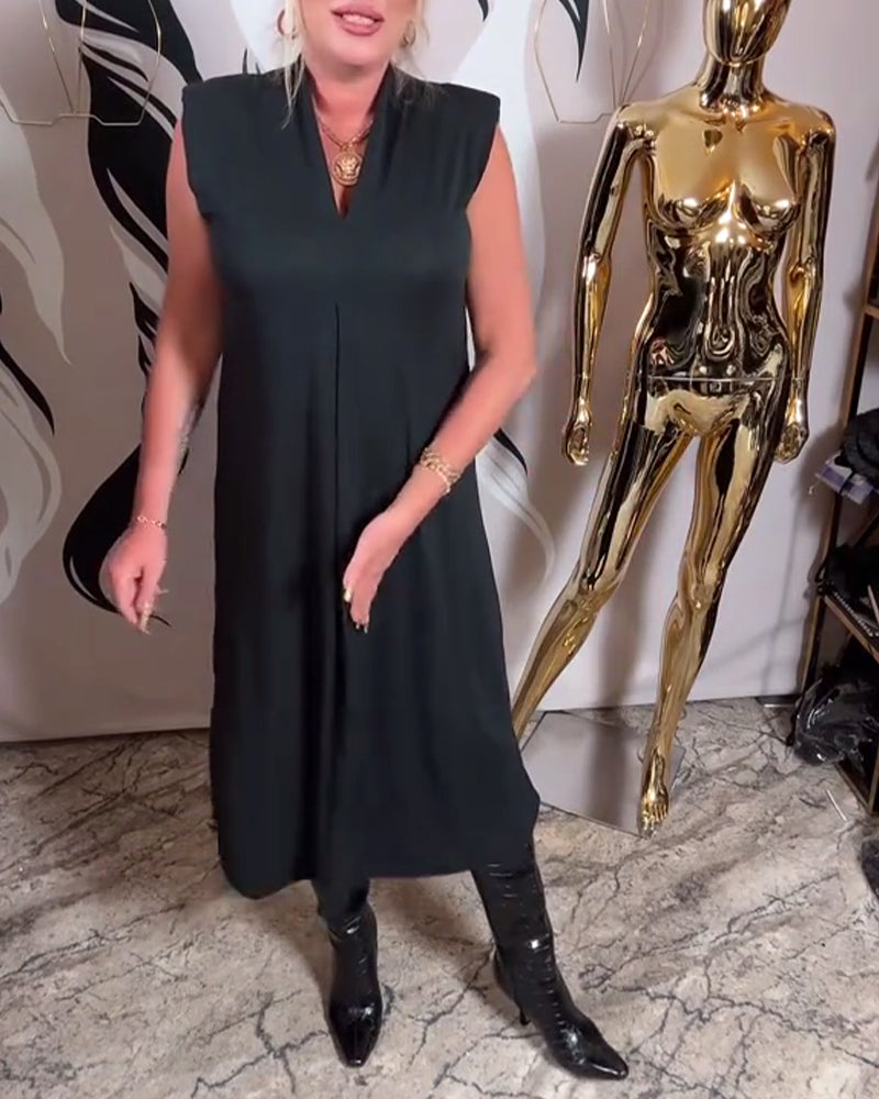 Modisches ärmelloses Kleid mit V-Ausschnitt
