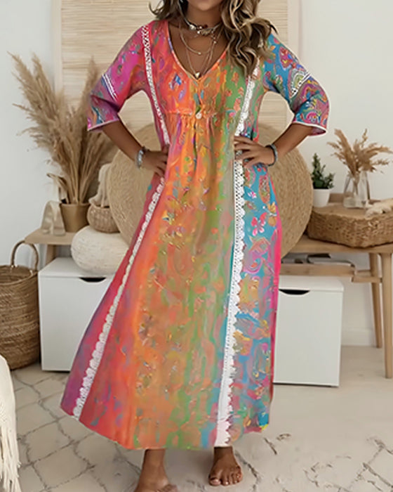 Kleid Bohemian Druck Lang