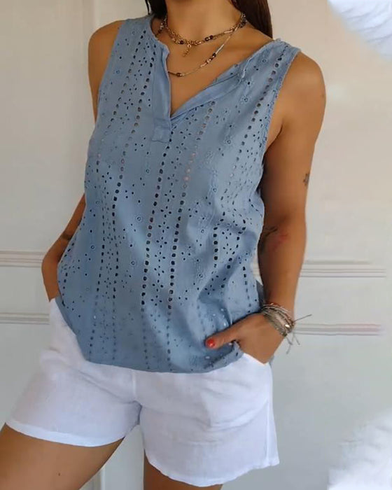 Tanktop ärmellos einfarbig mit Ausschnitten