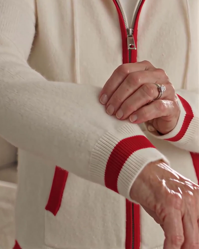 Cardigan Mit Kapuze Vollreißverschluss Kontrast Pullover