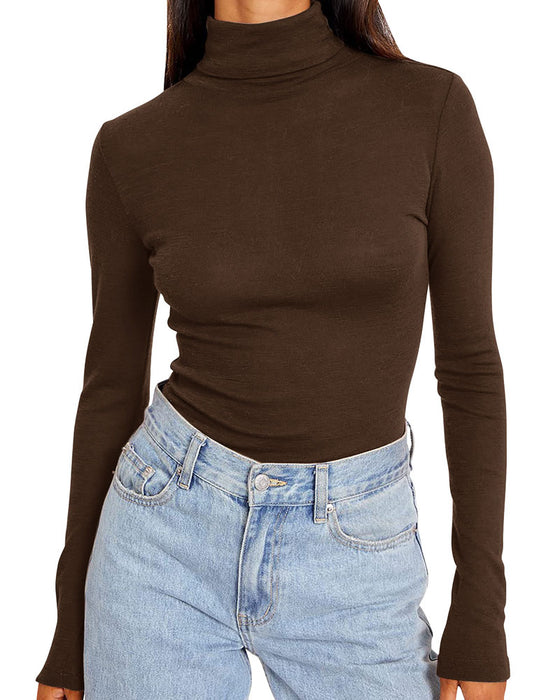 Top Einfarbig Halb Turtleneck Unterzieh