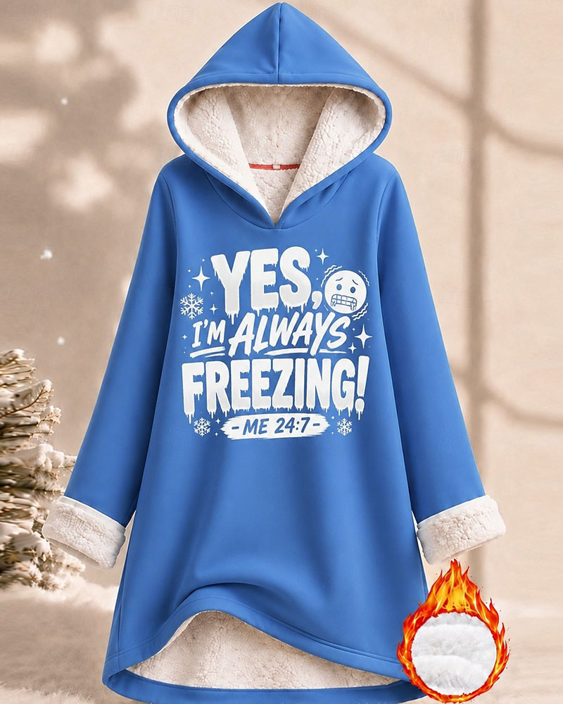 Hoodie Fleece-Gefüttert Buchstabendruck Langform
