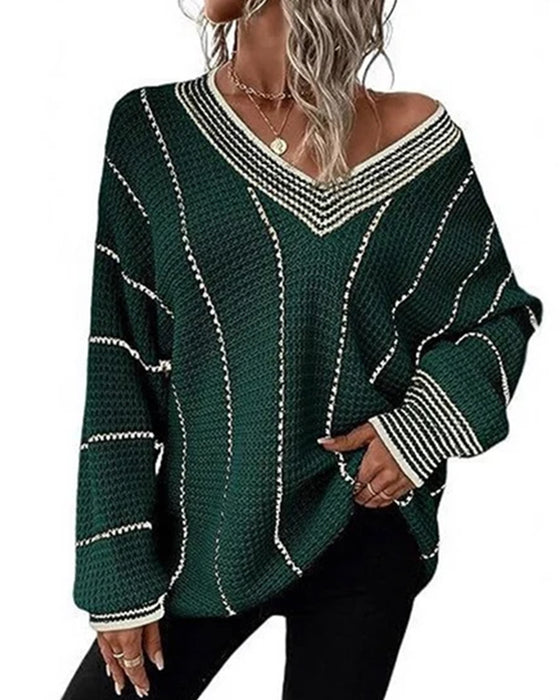 Pullover Sweater Lässig Loose Fit Streifen