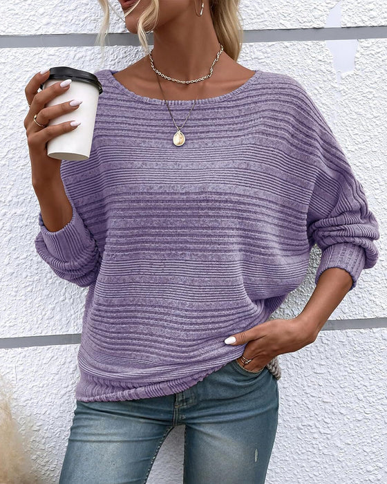 Einfarbiges Langarmshirt mit Rundhals und Streifen