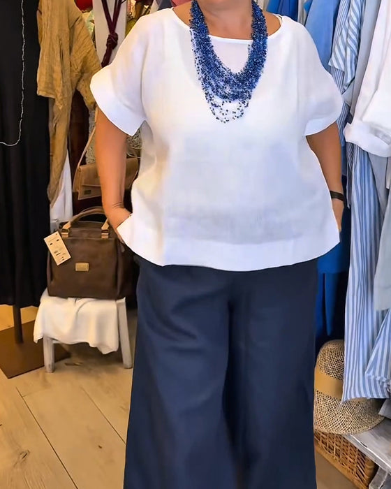 Bluse Rundhals Einfarbig Gerade Lässig