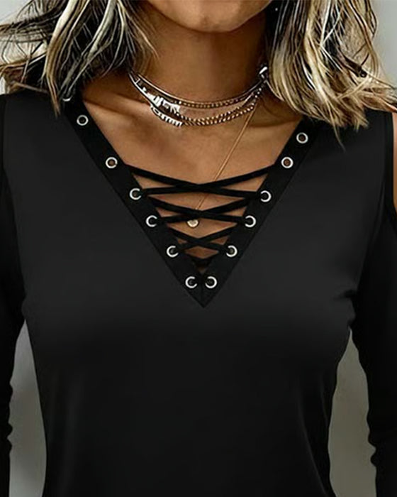 Oberteil Off-Shoulder Kreuz Langarm