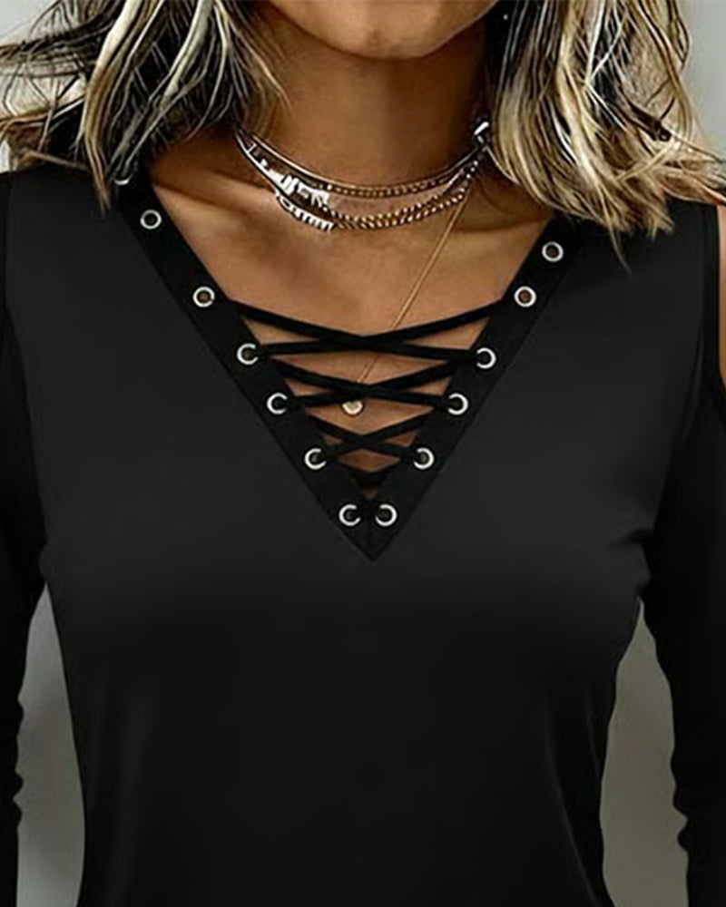 Oberteil Off-Shoulder Kreuz Langarm