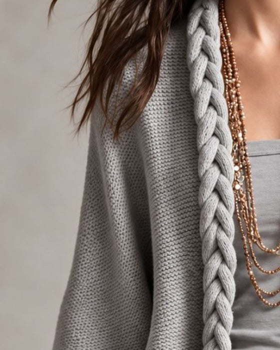 Cardigan Laternenärmel Zopfstrick Pullover