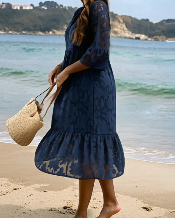 Kleid Elegante Raffinierte Rüsche Spitze