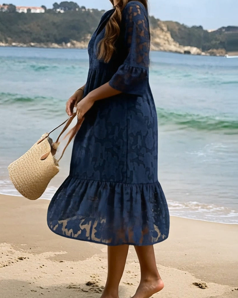 Kleid Elegante Raffinierte Rüsche Spitze