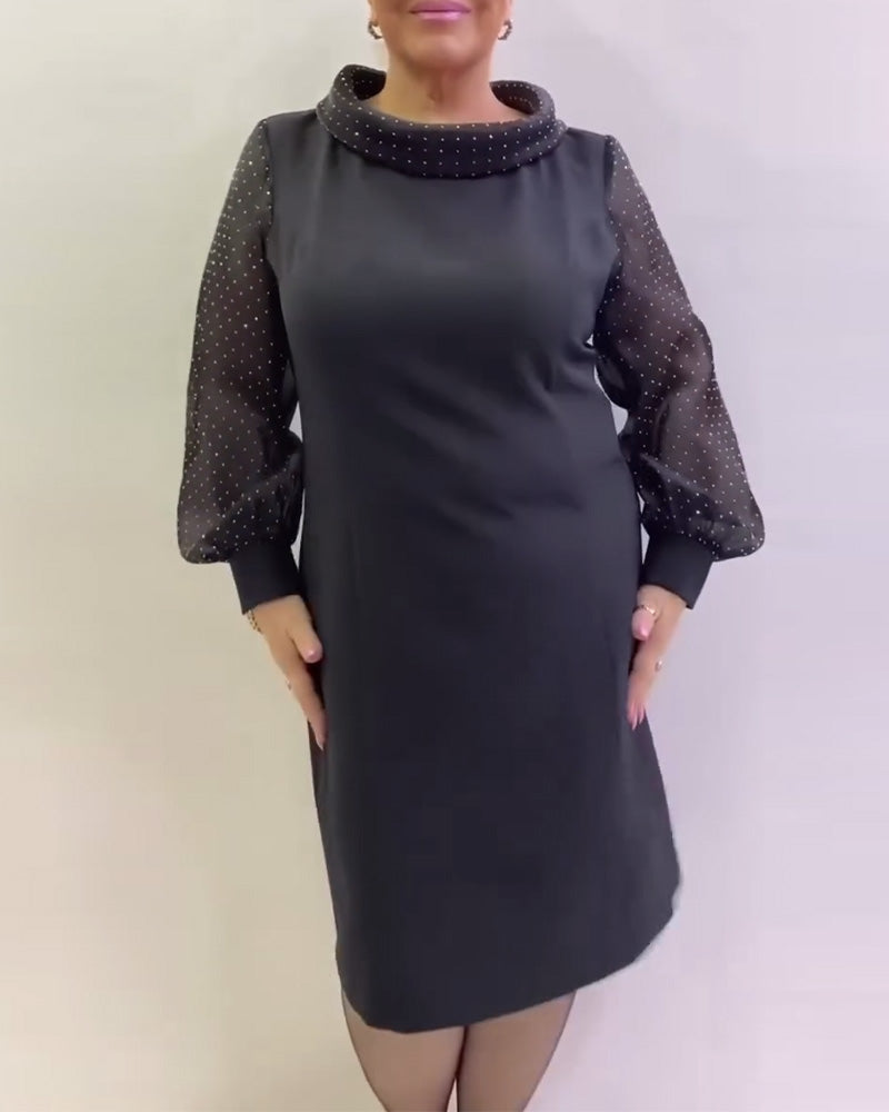 Kleid Laternenärmel Netz Patchwork