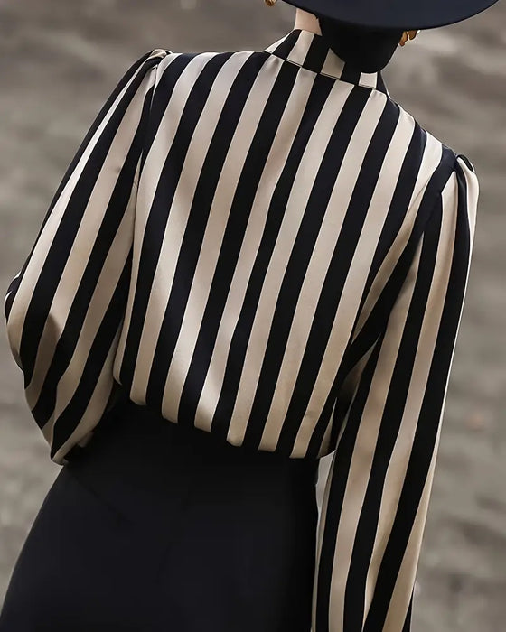 Bluse Drapierung Stehkragen gestreift