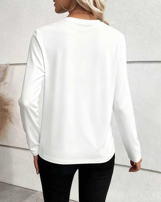 T-Shirt Unregelmäßige Falsche Knopf Langarm
