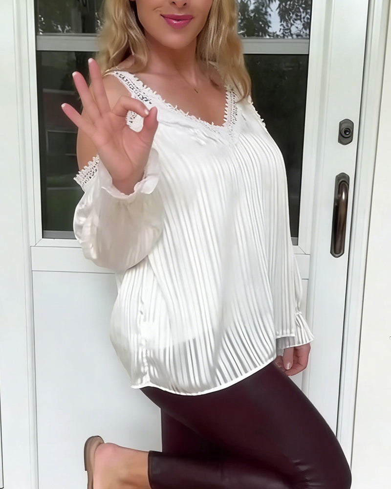 Bluse Mit Spitze Und Ausgestelltem Schulter Falt