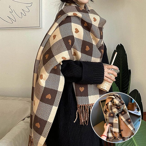 Cozy Heart Plaid Scarf – Weicher Winter-Wrap Für Mädchen Oder Paare