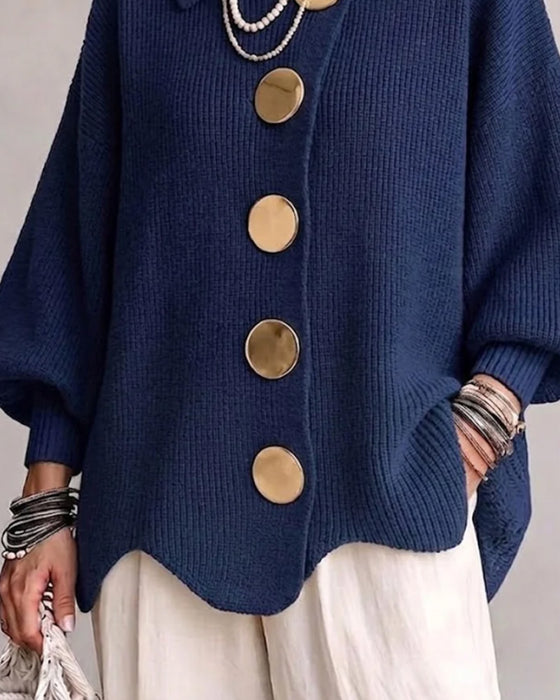 Cardigan Großer Metallknopf Revers