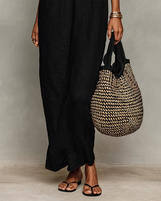 Kleid Kontrastfarbe Gerade Maxi