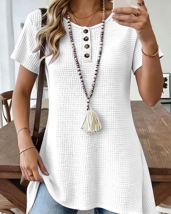 T-Shirt Waffel Henley Ausschnitt Midi