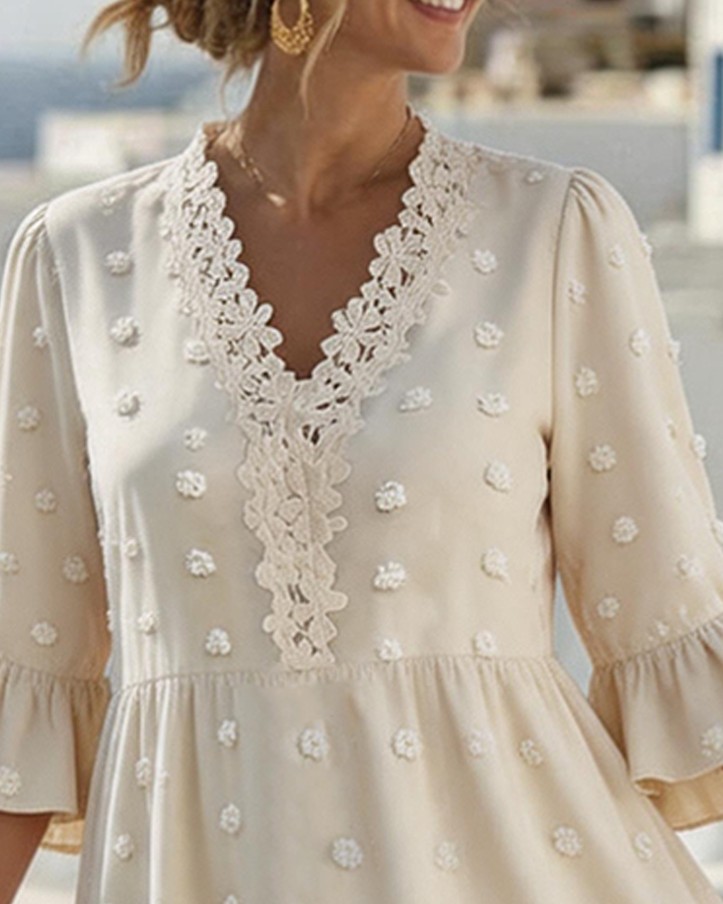 Kleid V-Ausschnitt Spitze Patchwork