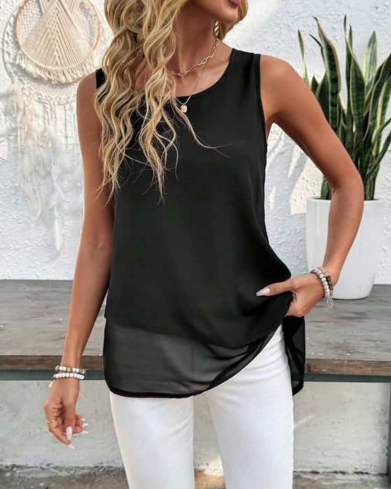 Tanktop Ärmellos Unifarbe Unregelmäßig