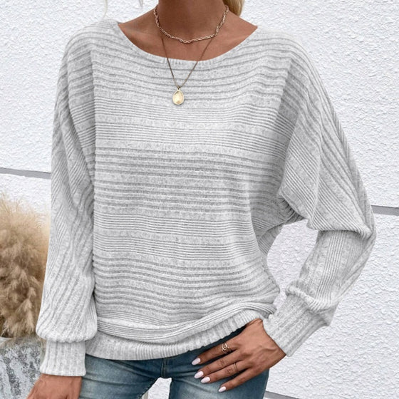 Einfarbiges Langarmshirt mit Rundhals und Streifen