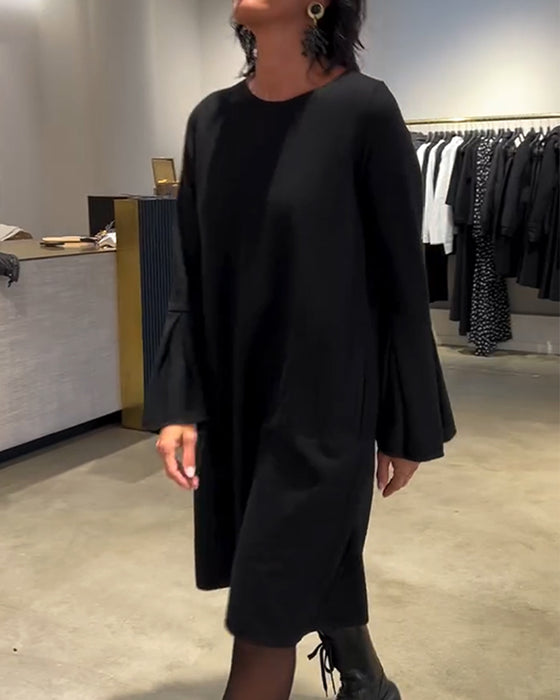 Kleid Uni Schwingenärmel Rüschen