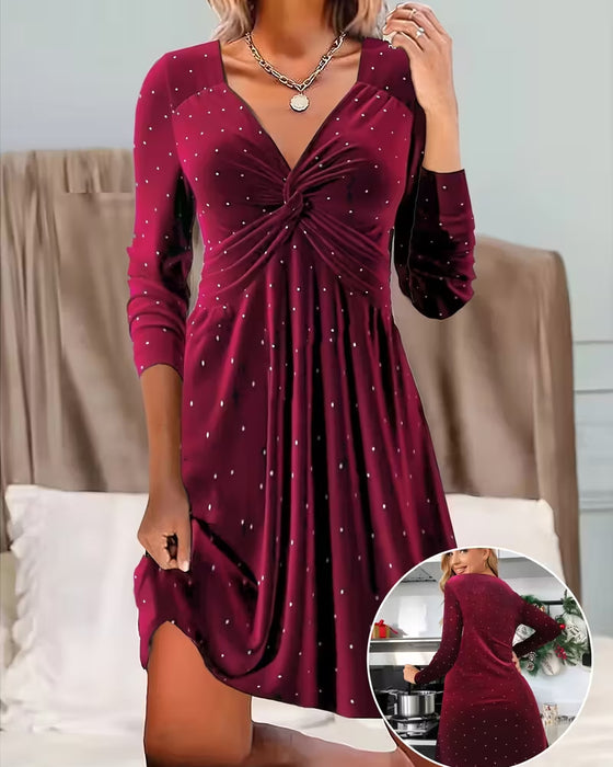 Kleid Elegant Punktiert V-Ausschnitt Twist