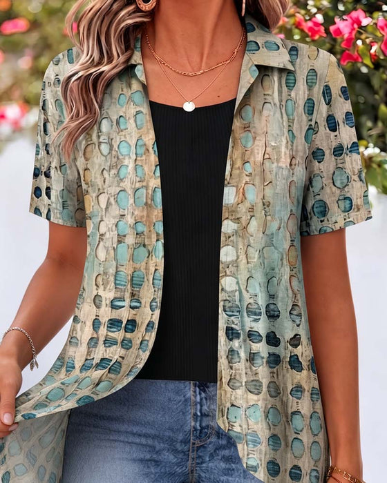 Bluse Vintage Polka Dot Revers Kurzarm