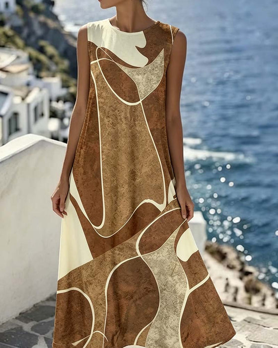 Kleid Rundhals Ärmellos Kontrastfarbe