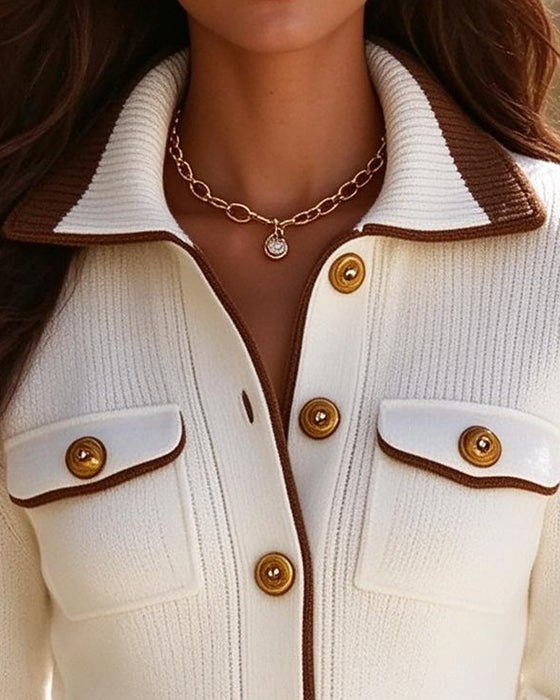 Cardigan Revers Knopf Streifen