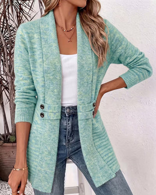 Cardigan Einfarbig Knopf Verziert