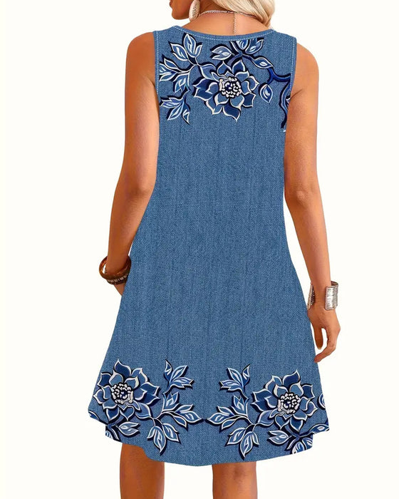 Kleid Ärmellos Imitat Denim