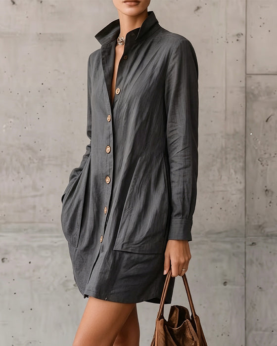 Kleid Revers Knopf Tasche