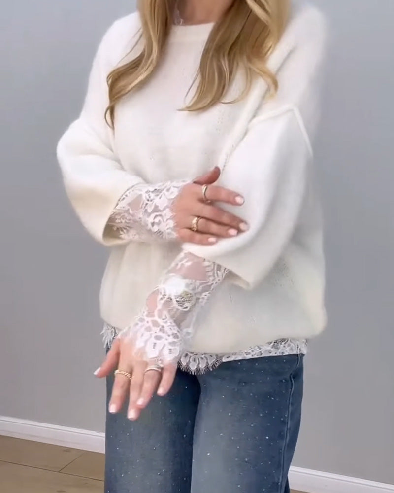 Pullover stylisch gemütlich Spitze Patchwork