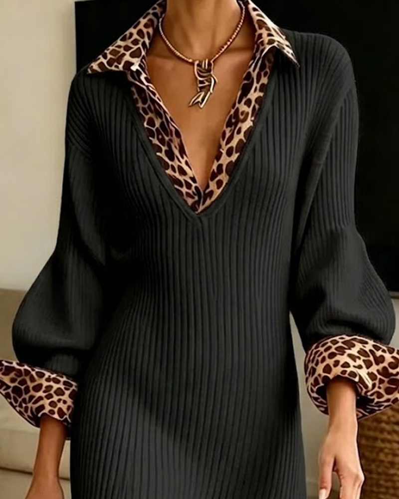 Kleid Falsche-Schicht Leopard Flickwerk Kurz