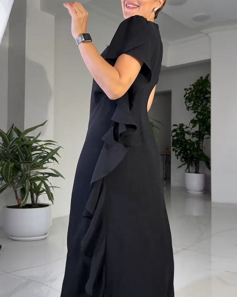 Modisches unifarbenes Kleid mit Rüschen-Design