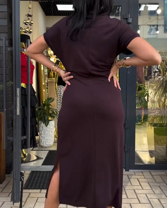 Kleid Rundhals Twist Kurzarm Uni