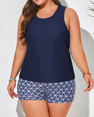 Tankinis Rundhals Ärmellos Geometrisch Print Junge Shorts