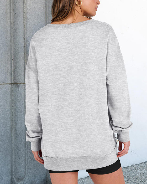 Kleiner V-Ausschnitt, Lässig Weites Langarm Sweatshirt