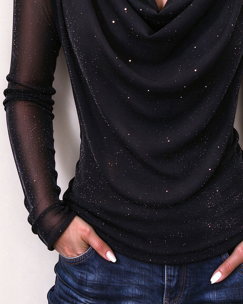 Oberteil Schimmer Cowl-Neck Mesh Langarm