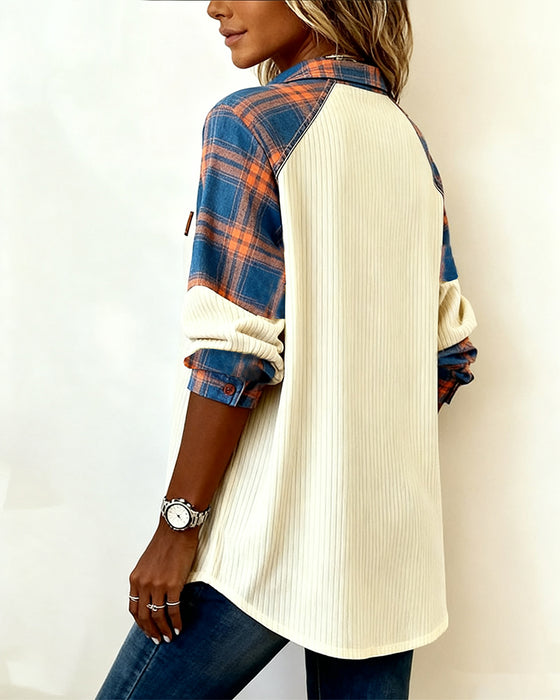 Hemd kariert Kord Kontrast