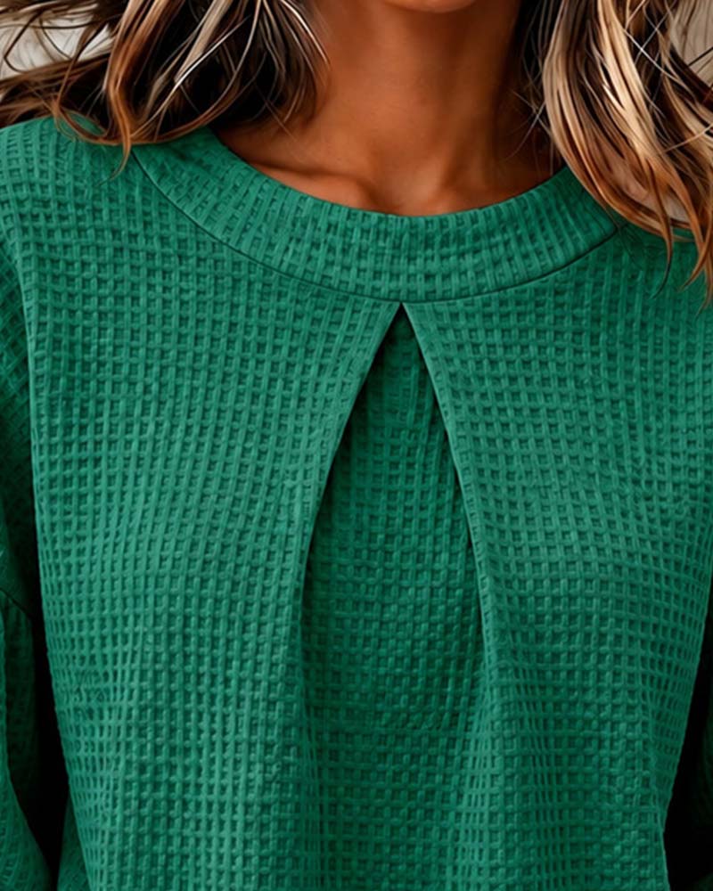 Sweatshirt Rund-Hals Gerafft Puff-Ärmel