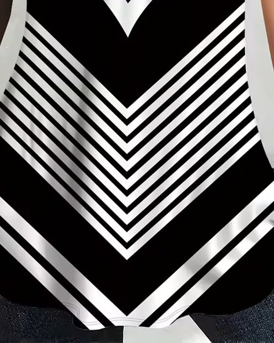 T-Shirt Reißverschluss V-Ausschnitt Gestreift