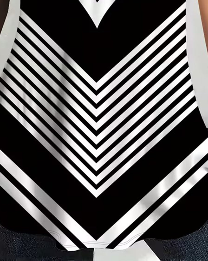 T-Shirt Reißverschluss V-Ausschnitt Gestreift