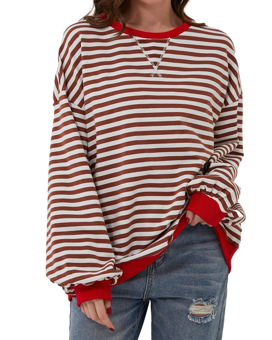 T-Shirt Gestreift Rundhals Farbblock