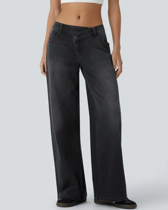 Jeans Asymmetrisch Niedrige Taille Weites Bein
