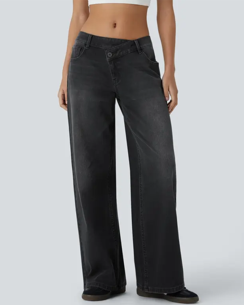 Jeans Asymmetrisch Niedrige Taille Weites Bein
