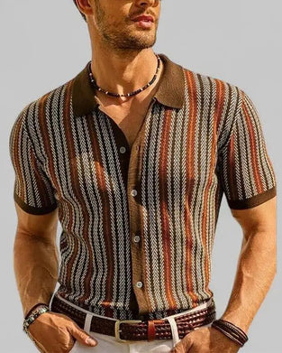 T-Shirt Revers Herren Kurzarm Knopf