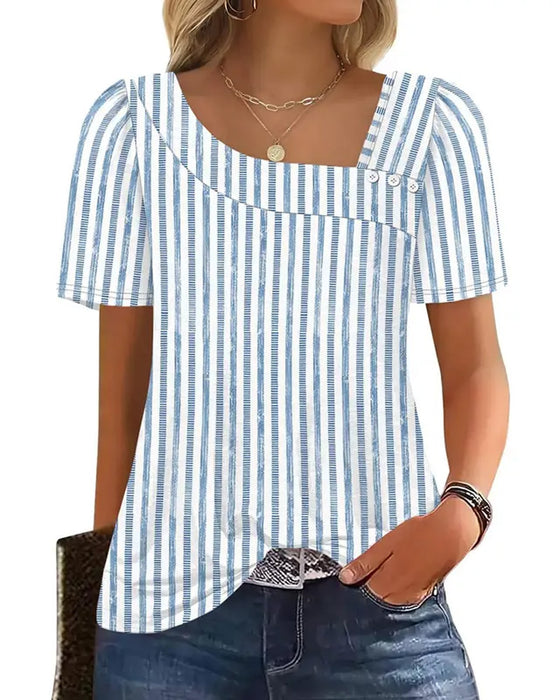 Bluse Gestreift Quadratischer Ausschnitt Asymmetrisch