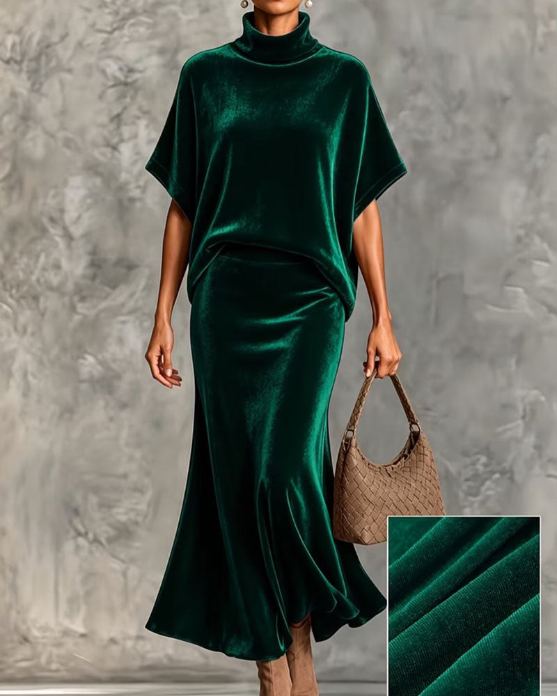Kleid Hoher Kragen Fledermaus Kurzarm Fischschwanz